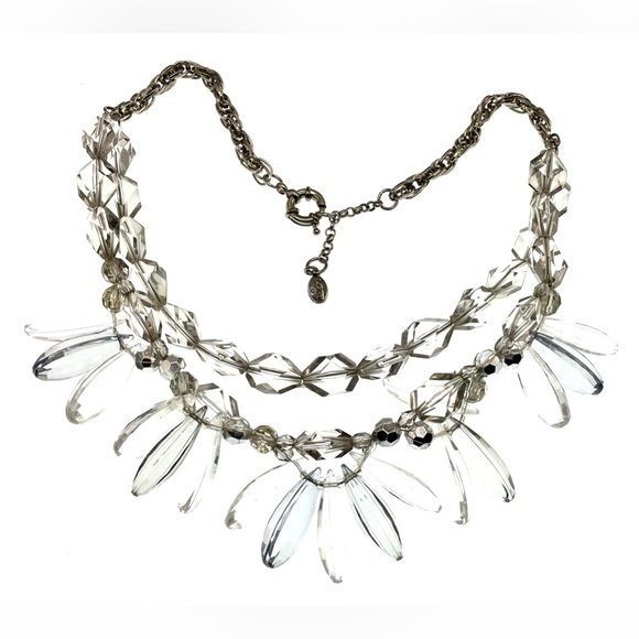 3 for $30 Loft Silver Tone MultiStrand Clear Acrylic Beaded Necklace Choker - Picture 6 of 8